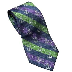 Tommy Hilfiger Mens Tie One Size Multi Color Silk Anchor Herringbone Stripe